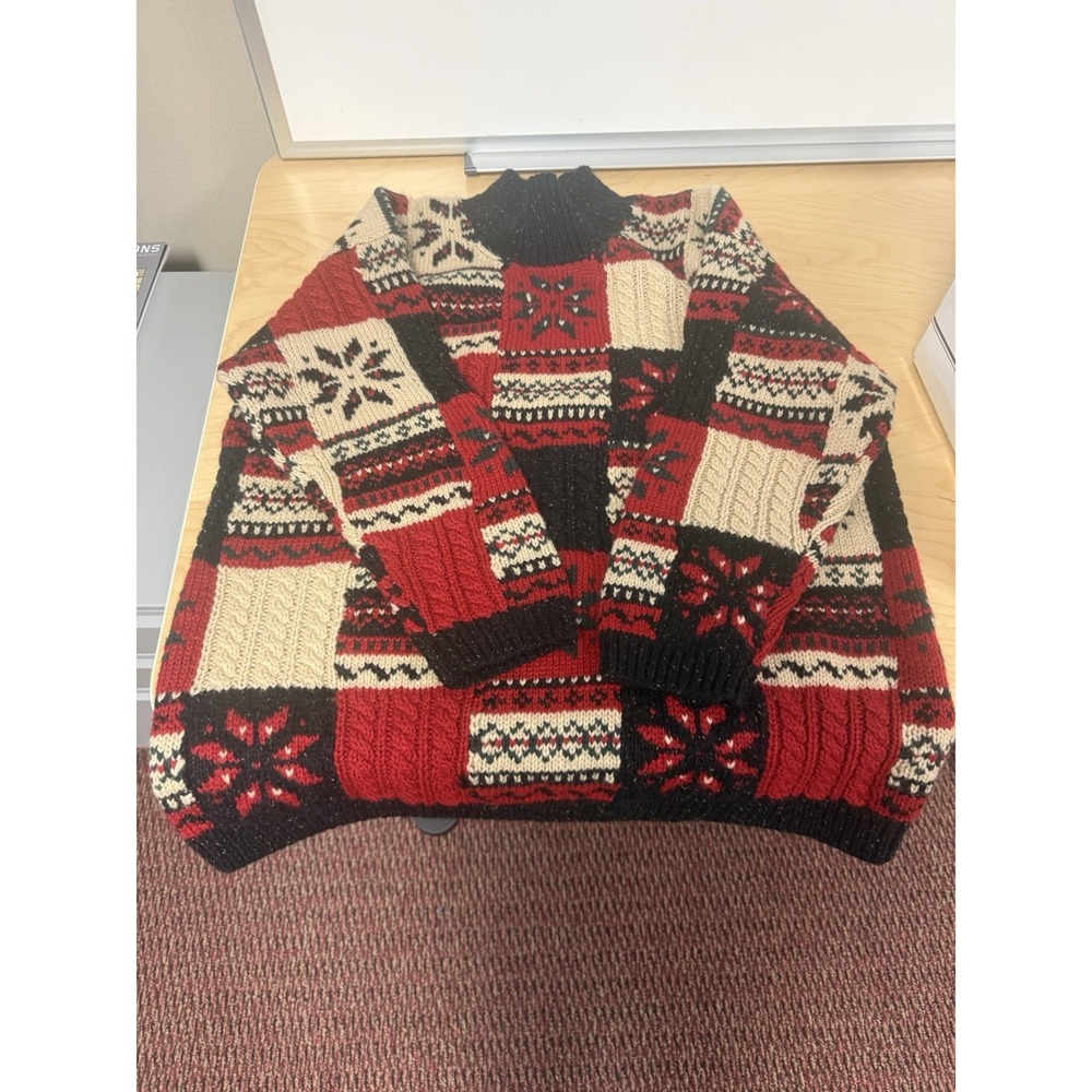 Y2K Jones New York Hand Knit Wool Sweater 2XL Womens Patchwork Nordic Snowflake